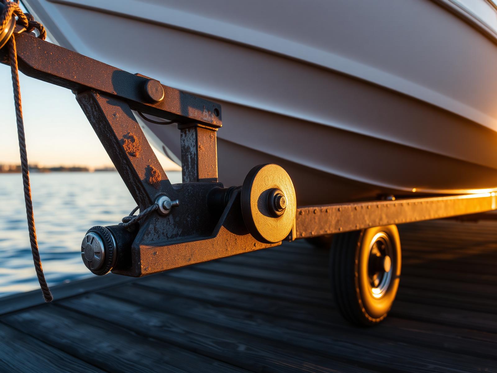 Boat trailer rollers and winch at the ramp